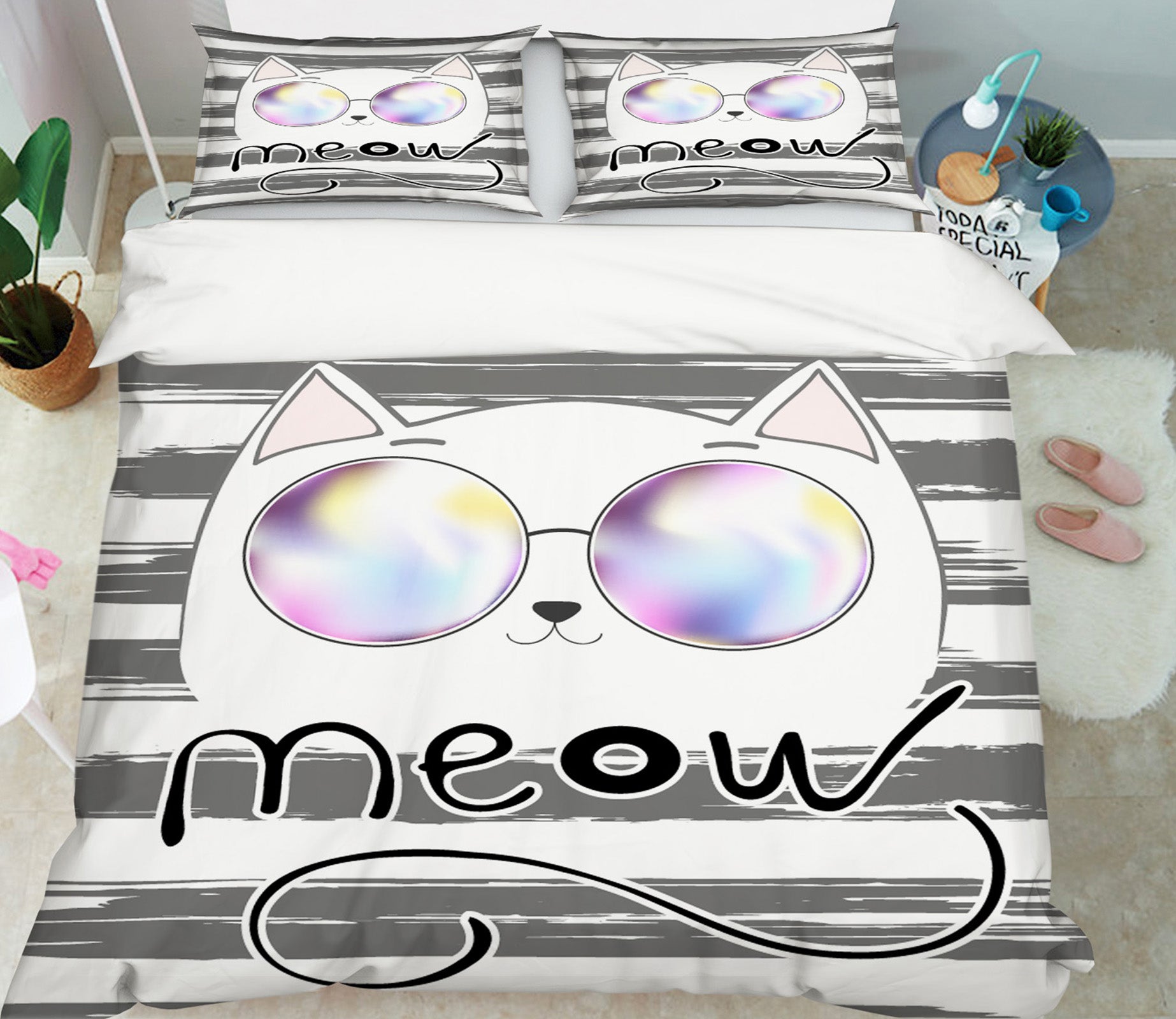 3D Cat Sunglasses 15077 Bed Pillowcases Quilt