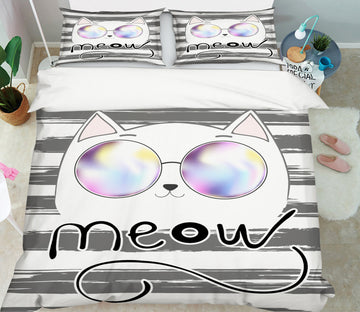 3D Cat Sunglasses 15077 Bed Pillowcases Quilt
