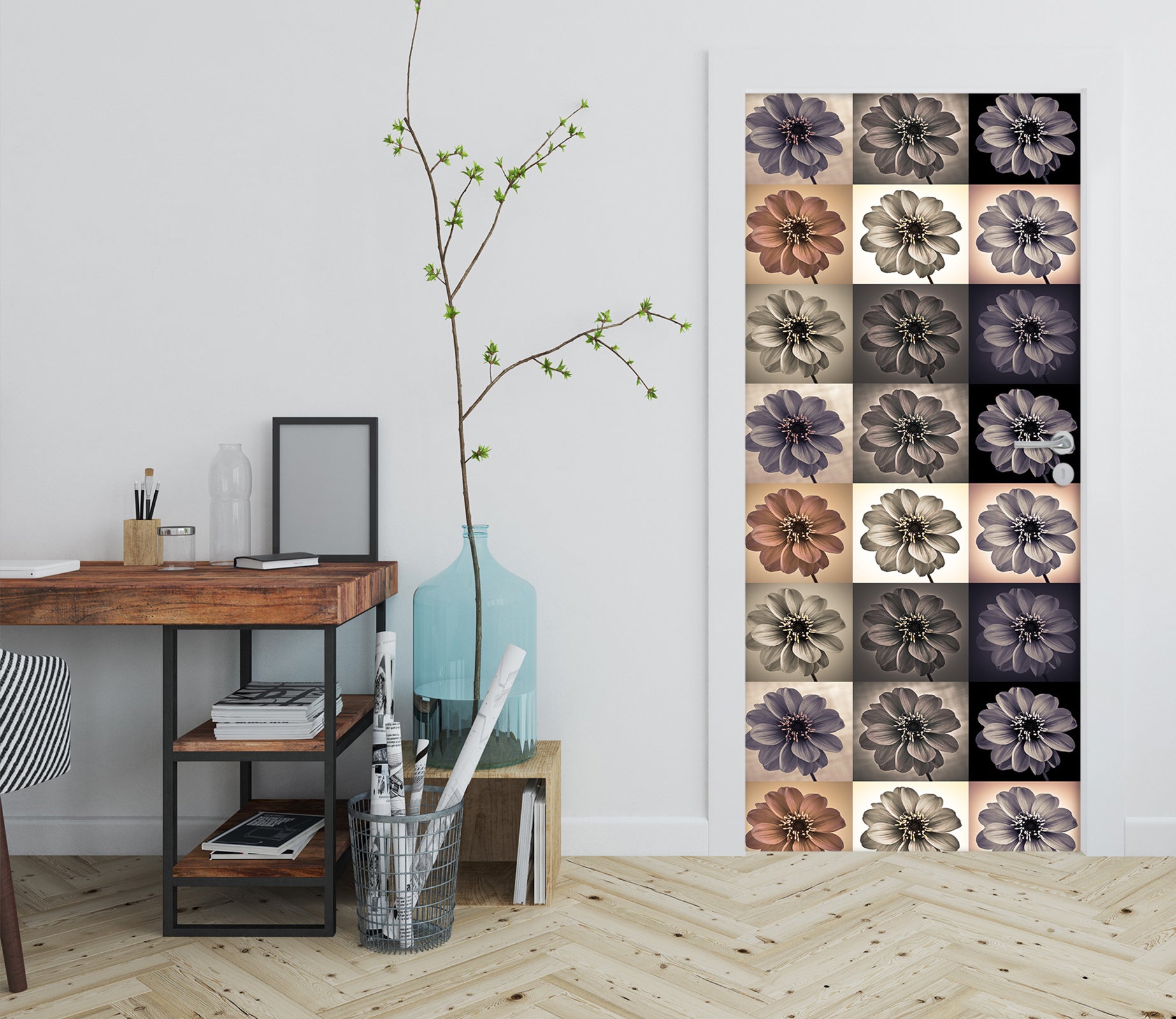 3D Plaid Flower Pattern 106224 Assaf Frank Door Mural