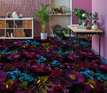 3D Blue Purple Flowers 99180 Uta Naumann Floor Mural