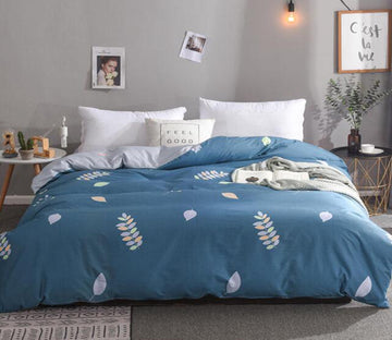 3D Blue Background Leaves 4177 Bed Pillowcases Quilt