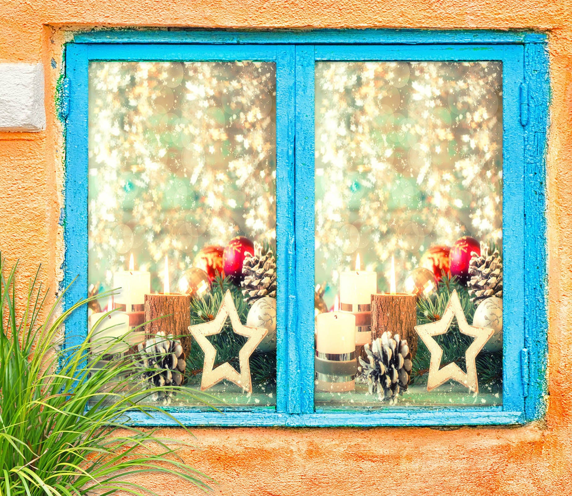 3D Pentagram Lights 42179 Christmas Window Film Print Sticker Cling Stained Glass Xmas