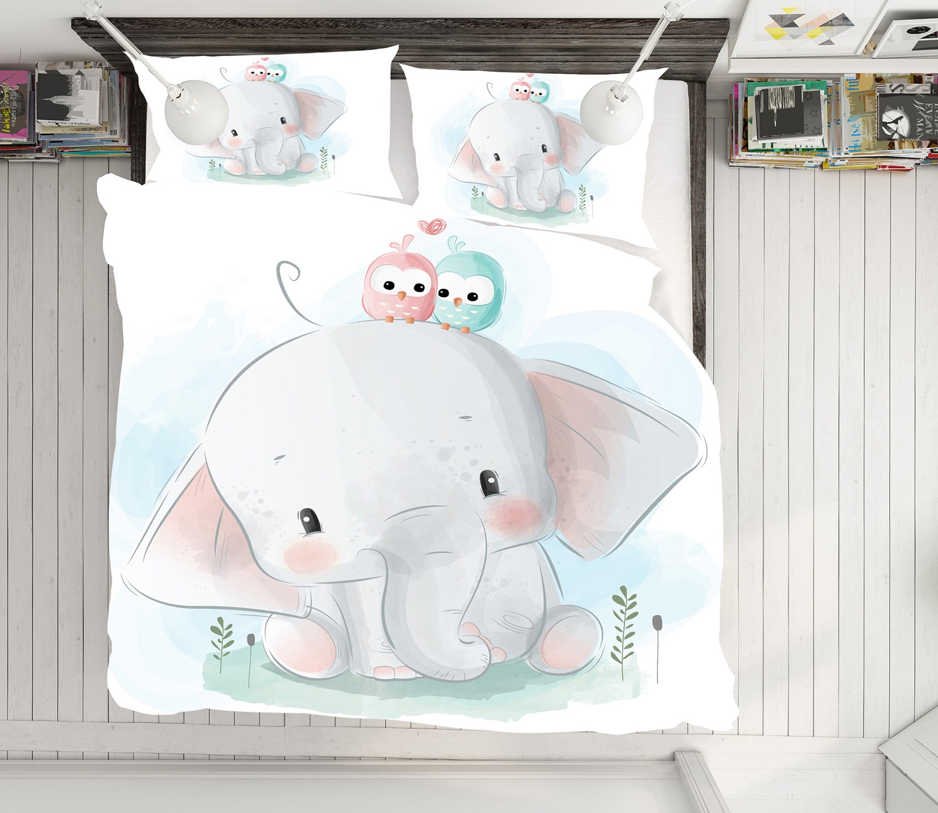 3D Cartoon Elephant Bird 59007 Bed Pillowcases Quilt