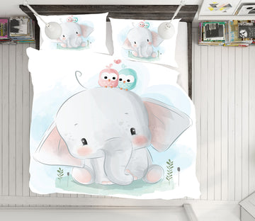 3D Cartoon Elephant Bird 59007 Bed Pillowcases Quilt