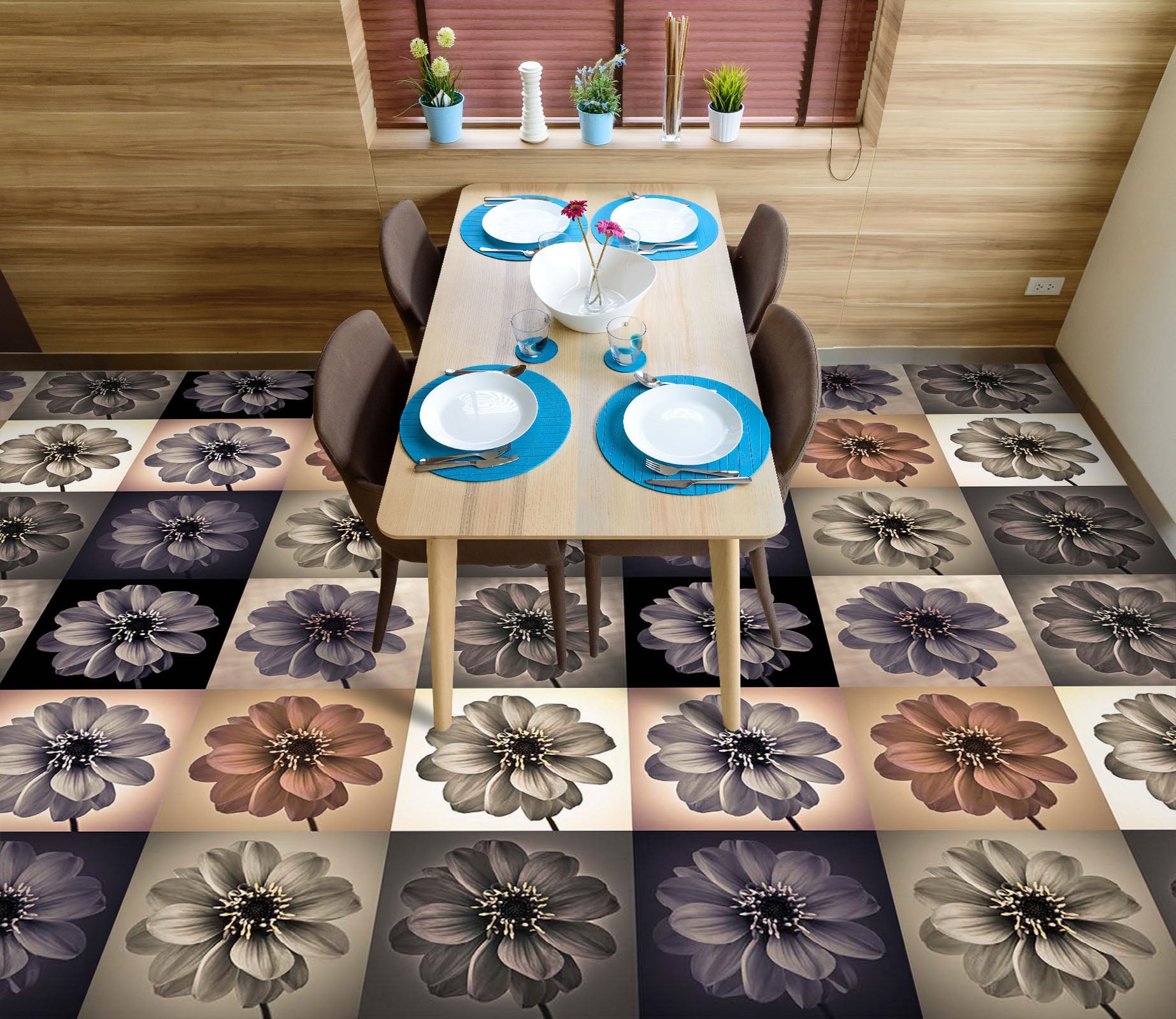 3D Square Flower Pattern 9864 Assaf Frank Floor Mural