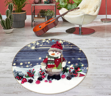 3D Snowman 54188 Christmas Round Non Slip Rug Mat Xmas