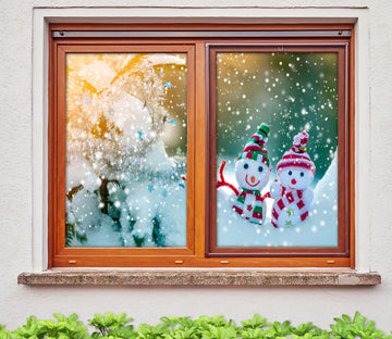 3D Snowman 43033 Christmas Window Film Print Sticker Cling Stained Glass Xmas