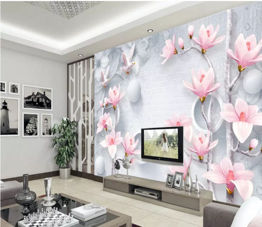 3D Pink Magnolia Flower 2072 Wall Murals Wallpaper AJ Wallpaper 2 