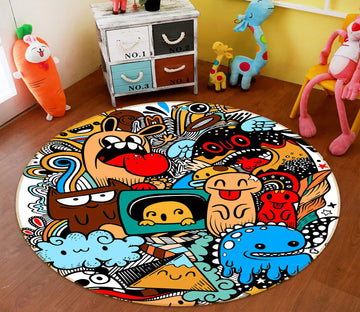 3D Cartoon Little Colorful Monster 81208 Round Non Slip Rug Mat