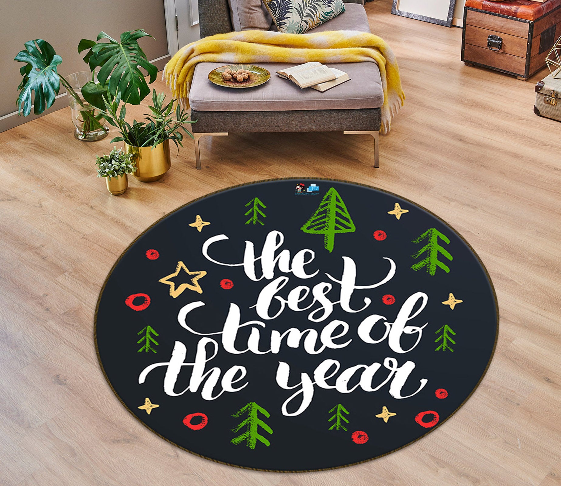 3D Color Pattern Letters 75008 Round Non Slip Rug Mat