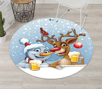 3D Snowman Deer Beer 66011 Christmas Round Non Slip Rug Mat Xmas