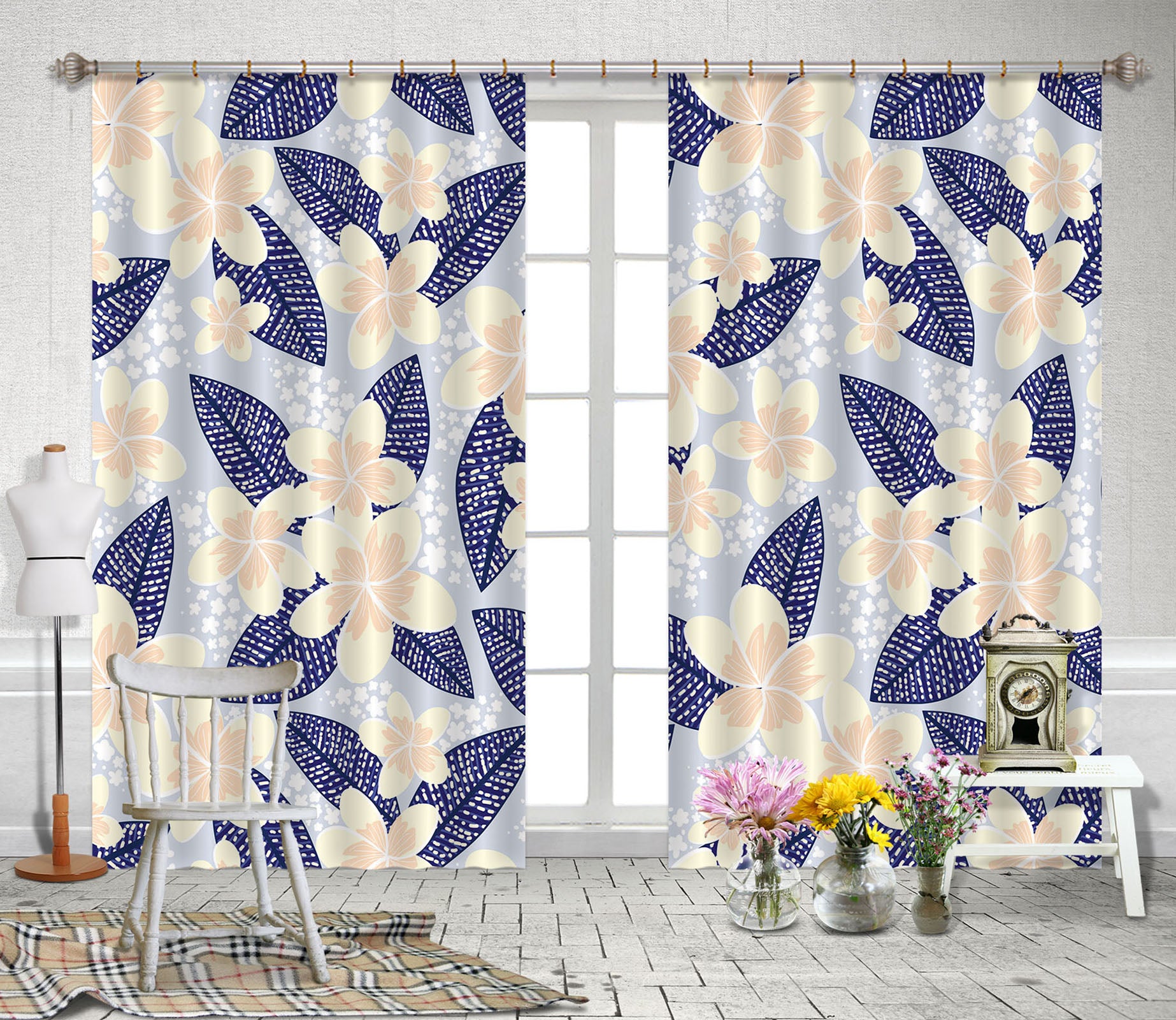 3D Flowers Leaves Pattern 11134 Kashmira Jayaprakash Curtain Curtains Drapes