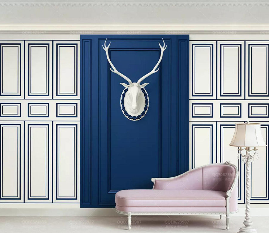 3D White Deer Head WC669 Wall Murals