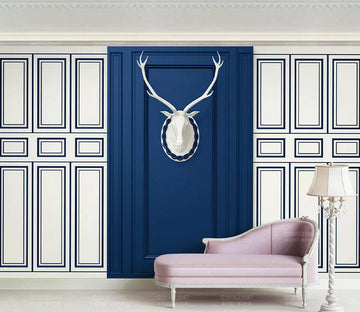 3D White Deer Head WC669 Wall Murals
