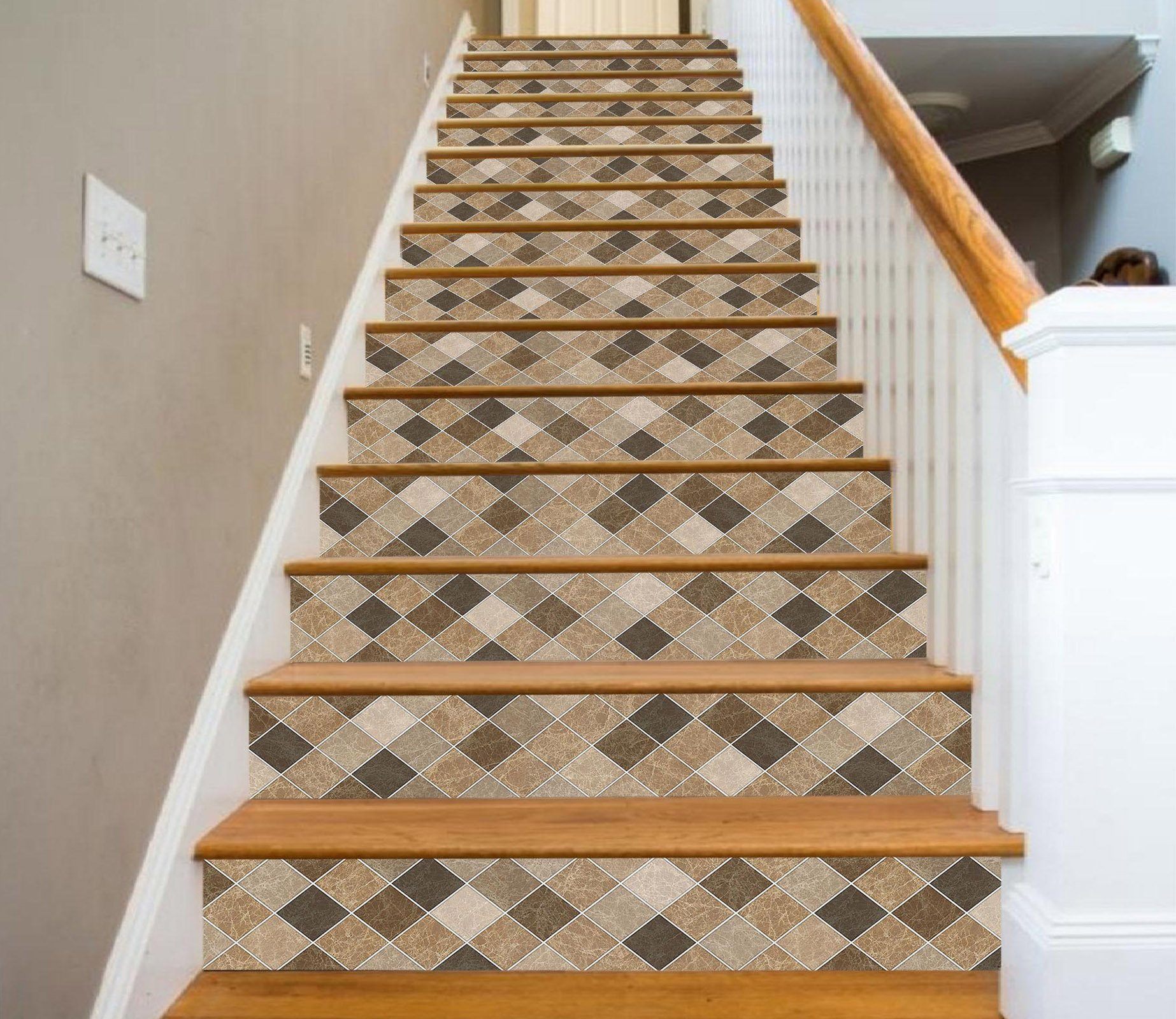 3D Diamond Mosaic 0684 Marble Tile Texture Stair Risers Wallpaper AJ Wallpaper 