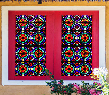 3D Window Grille 372 Window Film Print Sticker Cling Stained Glass UV Block