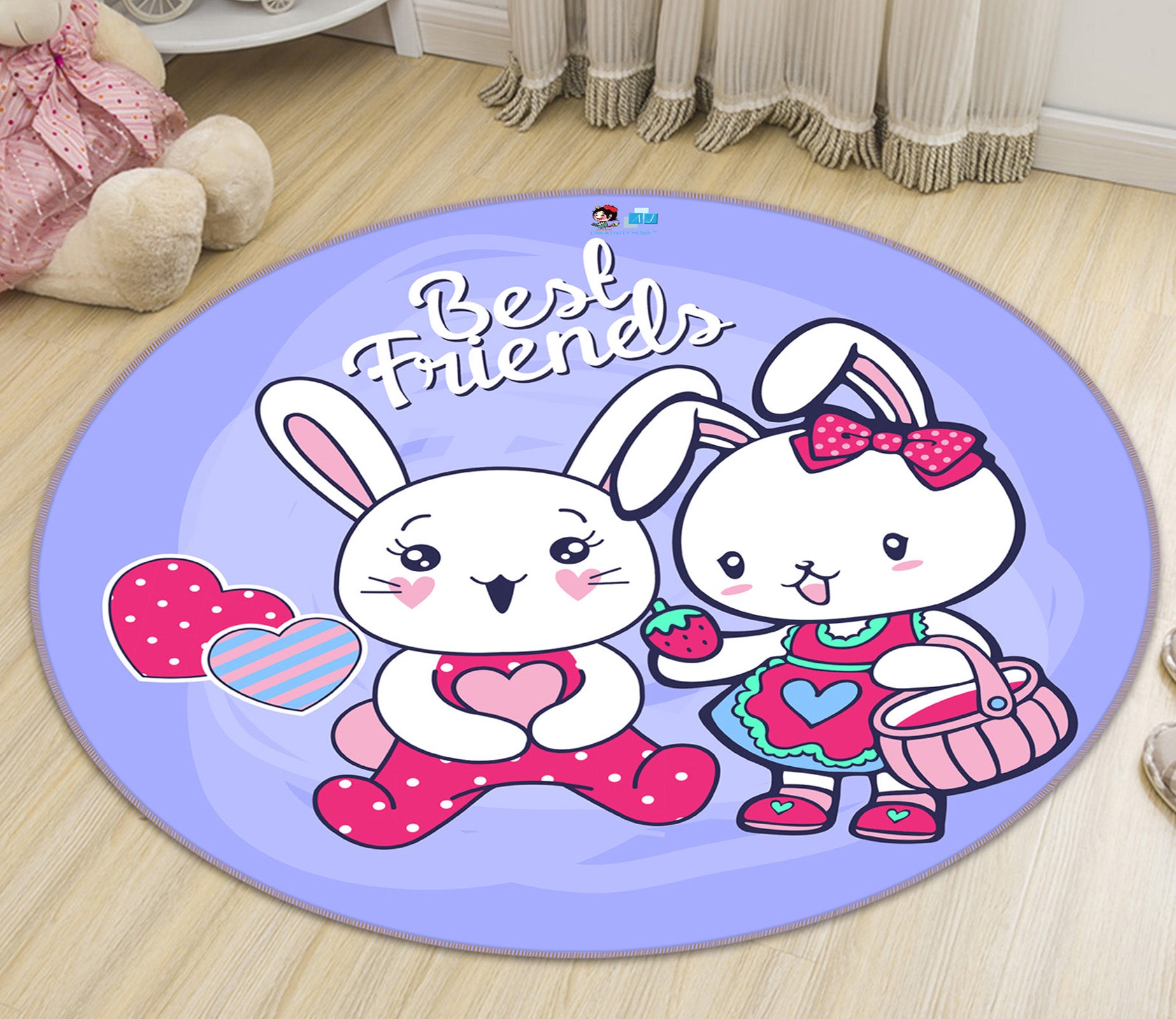 3D Cartoon Bunny 74210 Round Non Slip Rug Mat
