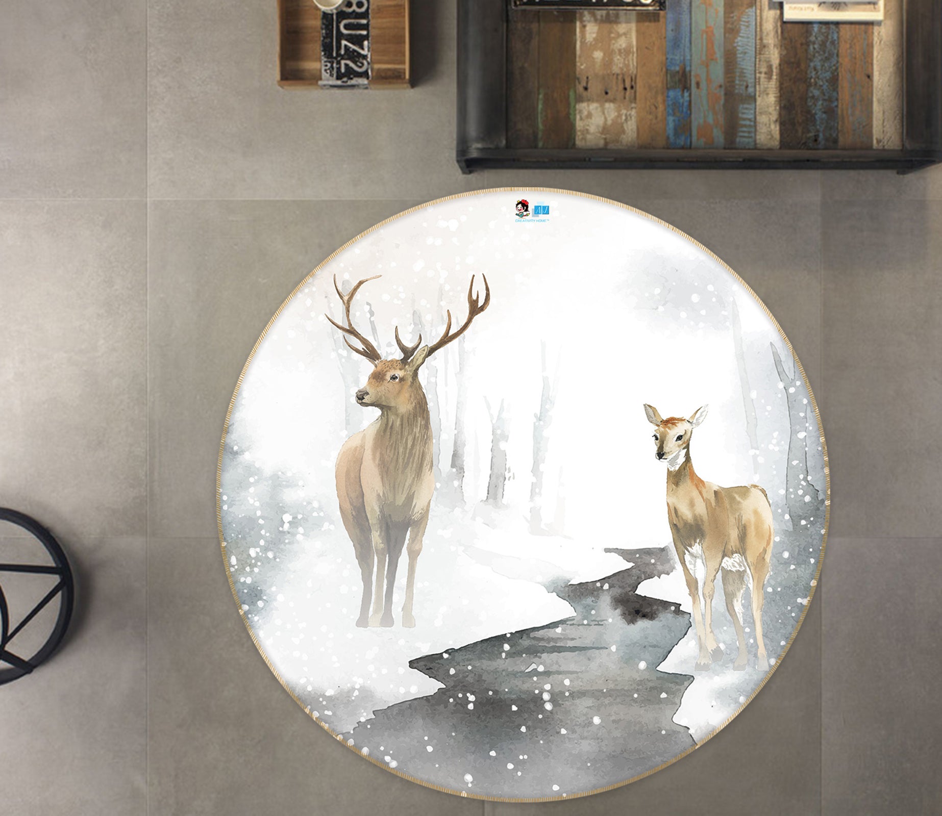 3D Deer 71266 Round Non Slip Rug Mat