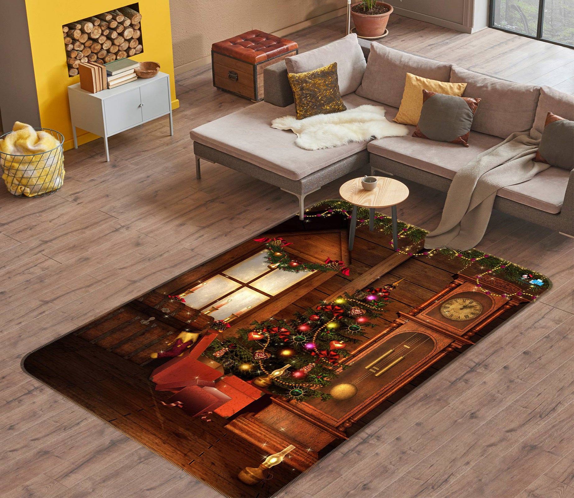 3D Window Clock 55029 Christmas Non Slip Rug Mat Xmas