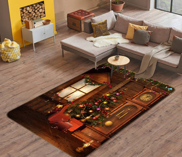 3D Window Clock 55029 Christmas Non Slip Rug Mat Xmas