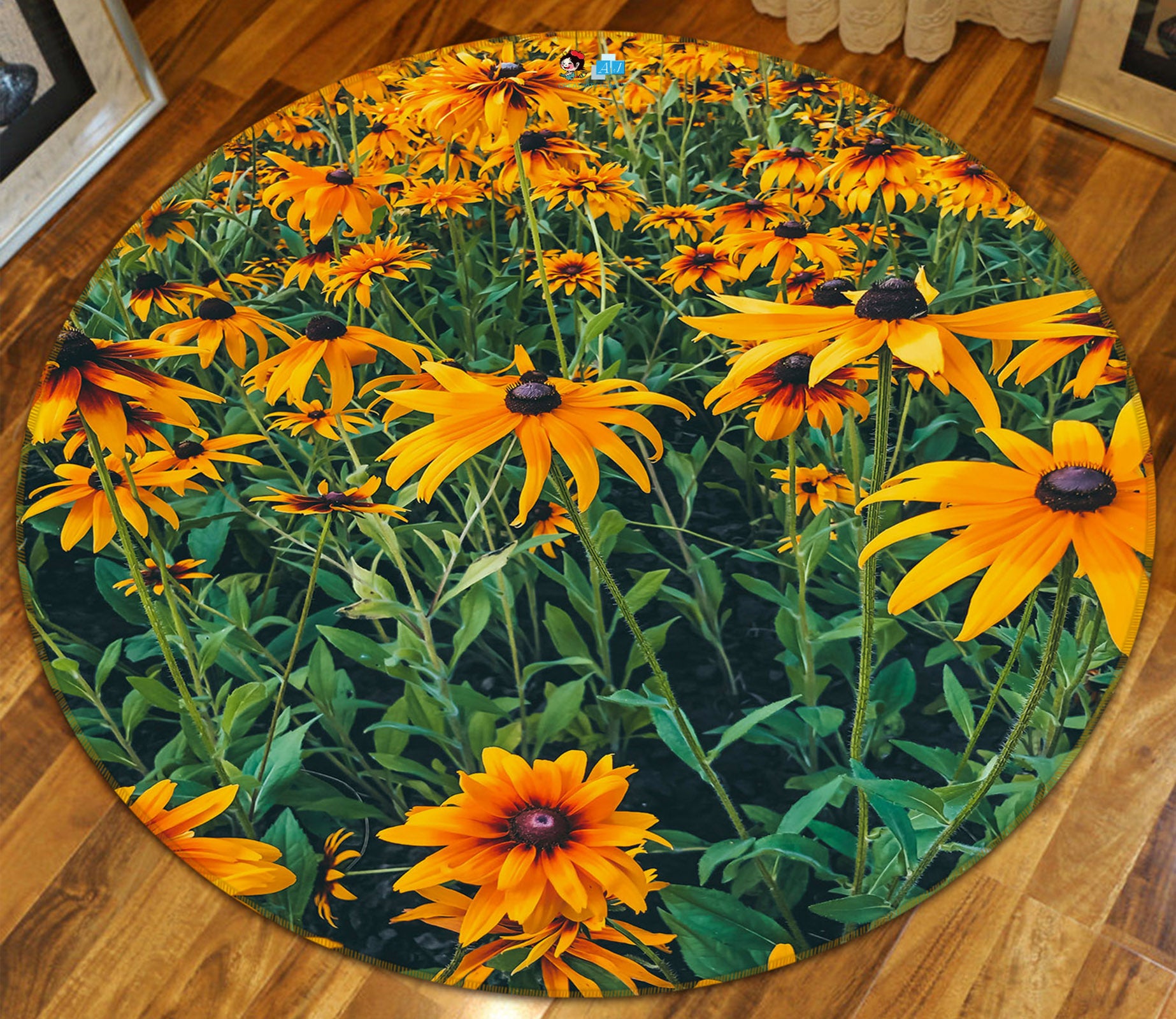3D Yellow Flowers 71176 Round Non Slip Rug Mat