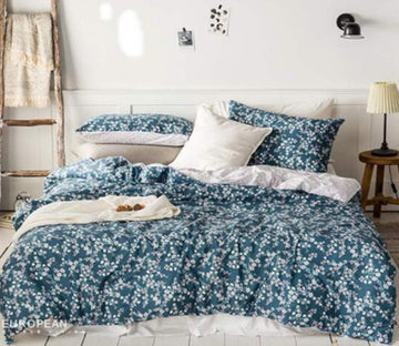 3D Blue Floral 16030 Bed Pillowcases Quilt