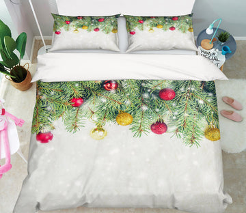 3D Branches Red Yellow Ball 51124 Christmas Quilt Duvet Cover Xmas Bed Pillowcases