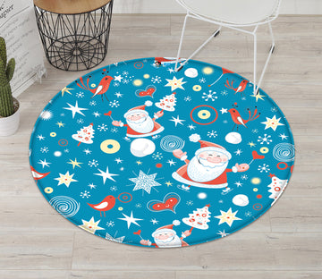 3D Santa Claus Stars Pattern 66018 Christmas Round Non Slip Rug Mat Xmas