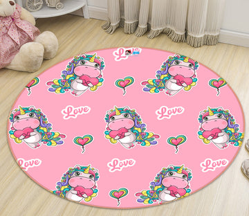 3D Pink Cartoon Unicorn 81075 Round Non Slip Rug Mat