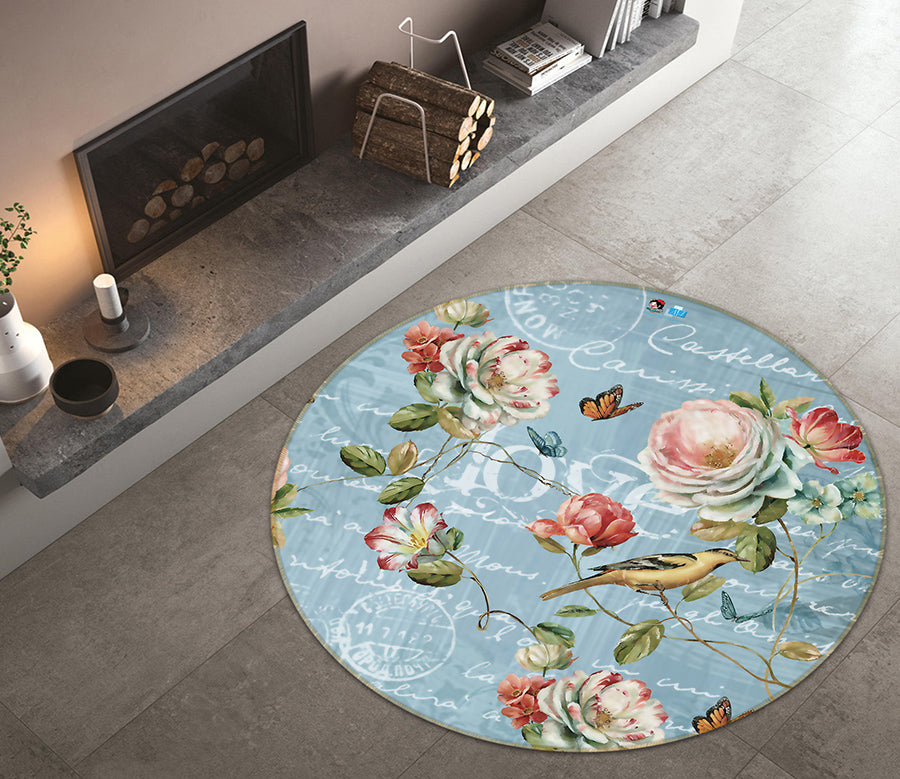 3D Flower Branch 66163 Round Non Slip Rug Mat