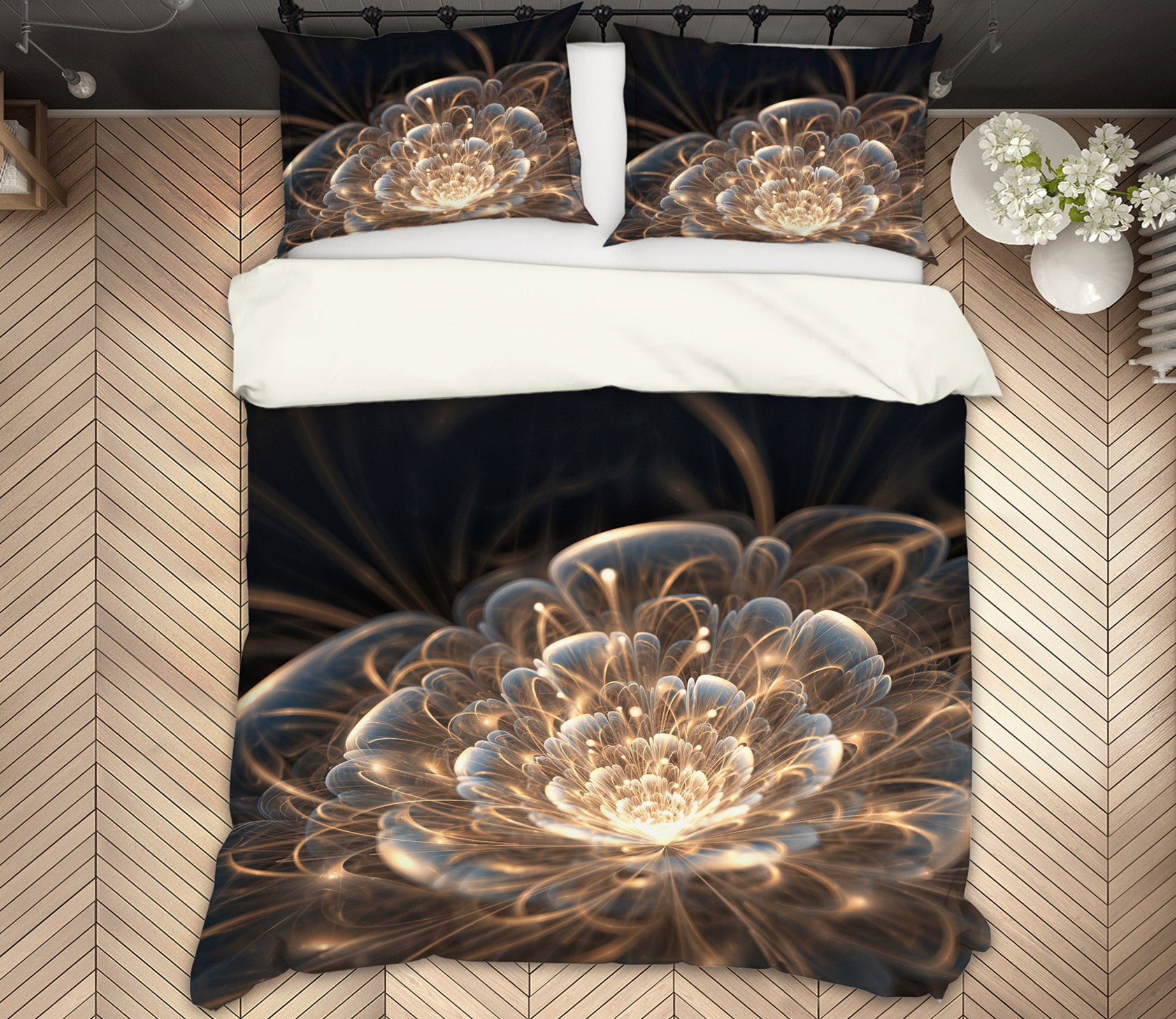 3D Golden Flowers 12203 Bed Pillowcases Quilt