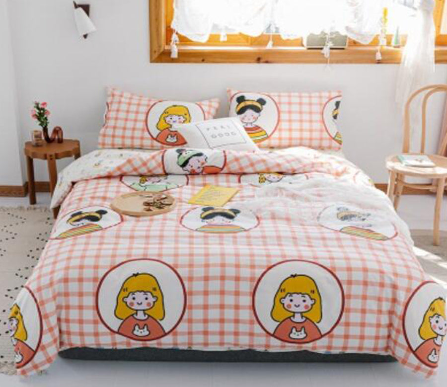 3D Red Plaid Girl 17066 Bed Pillowcases Quilt