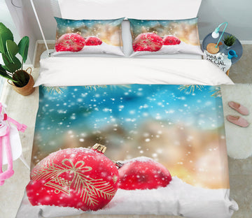 3D Snow Red Ball Pendant 51093 Christmas Quilt Duvet Cover Xmas Bed Pillowcases