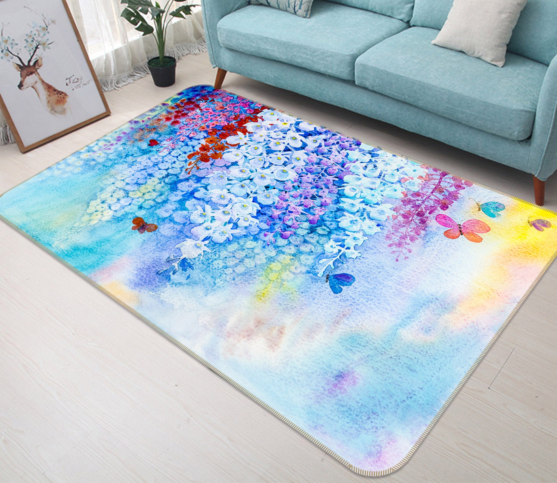 3D Flower Vine Butterfly 30143 Non Slip Rug Mat