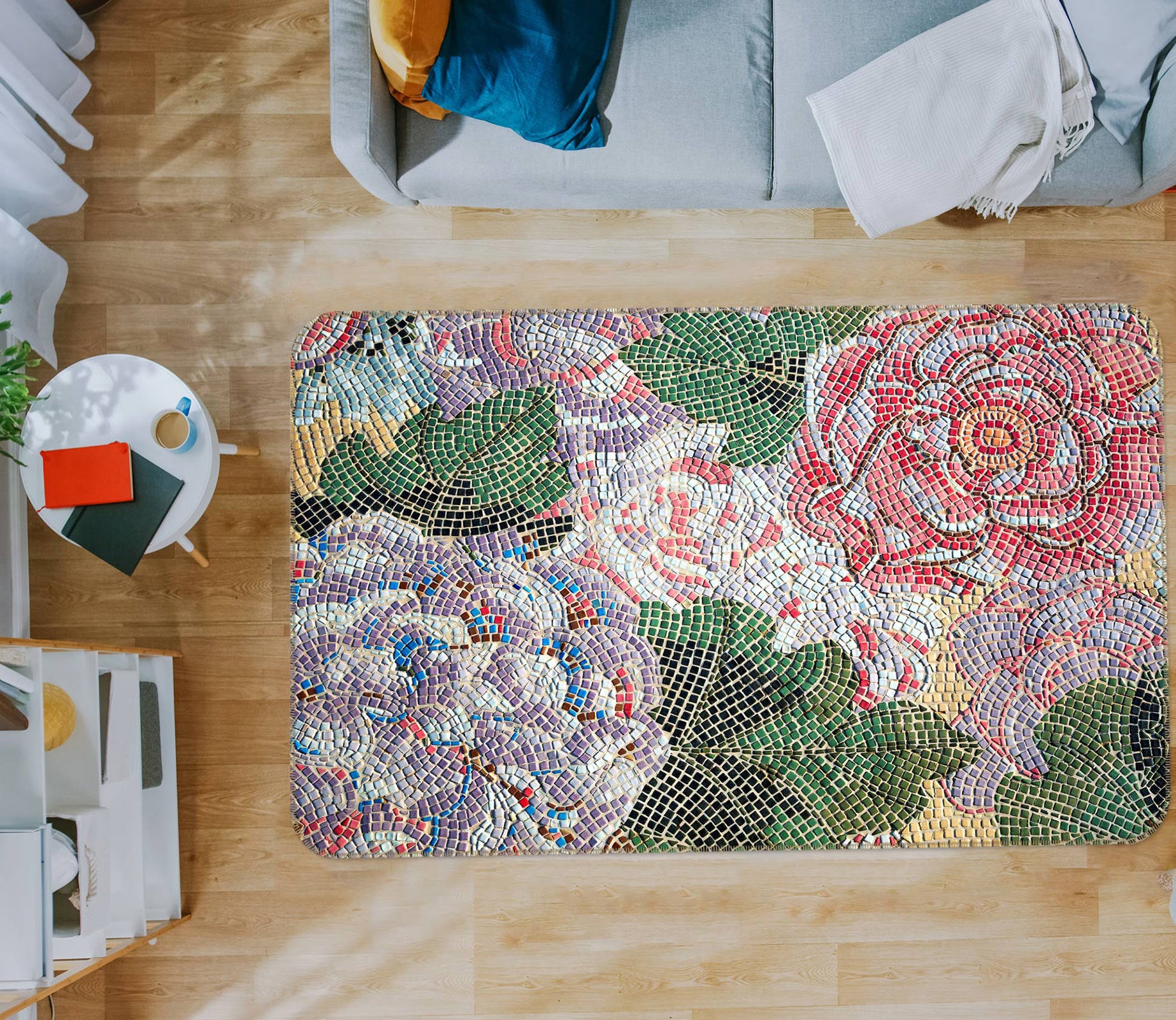 3D Flower Pattern 33014 Non Slip Rug Mat