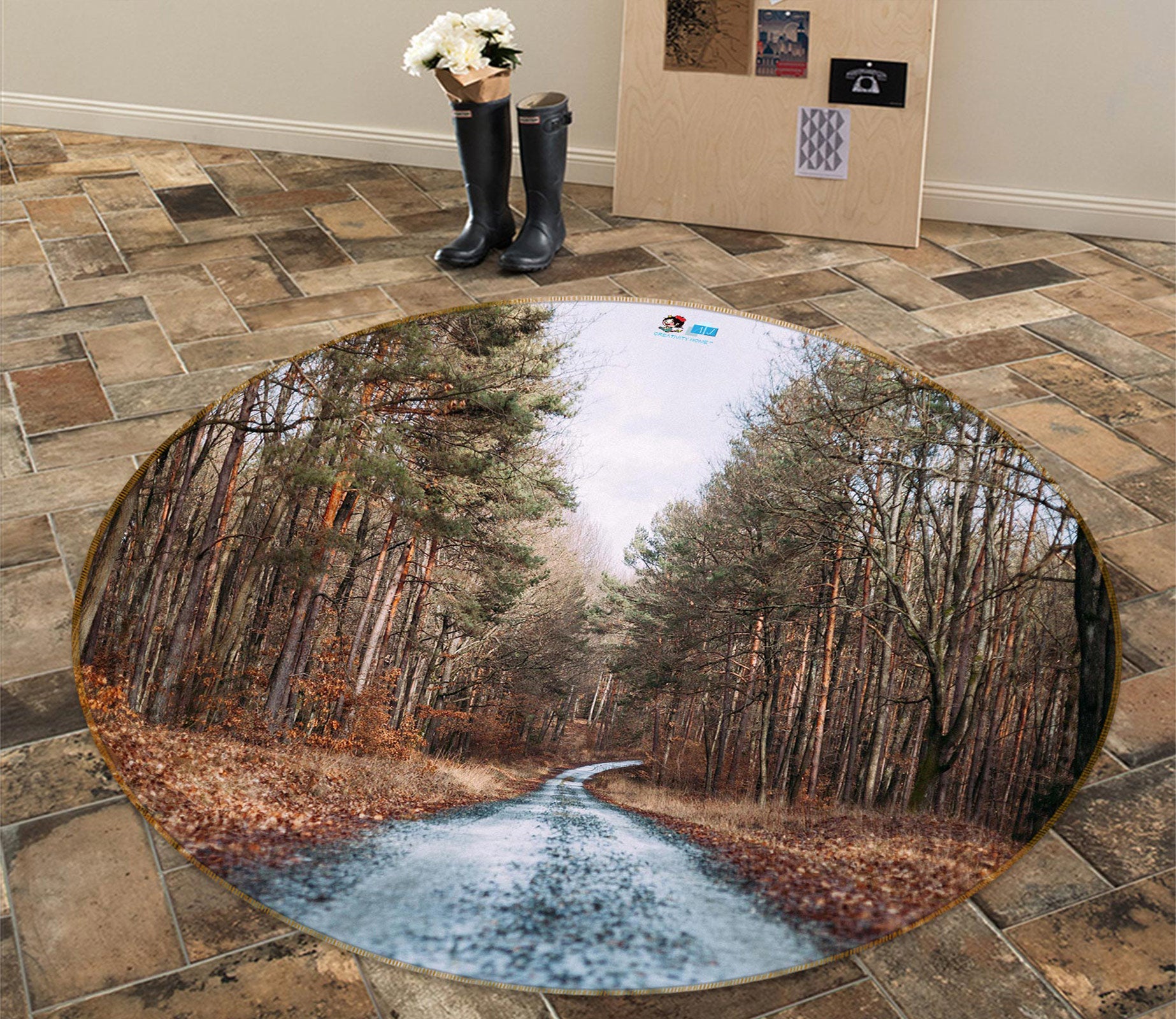 3D Forest The Way 72262 Round Non Slip Rug Mat