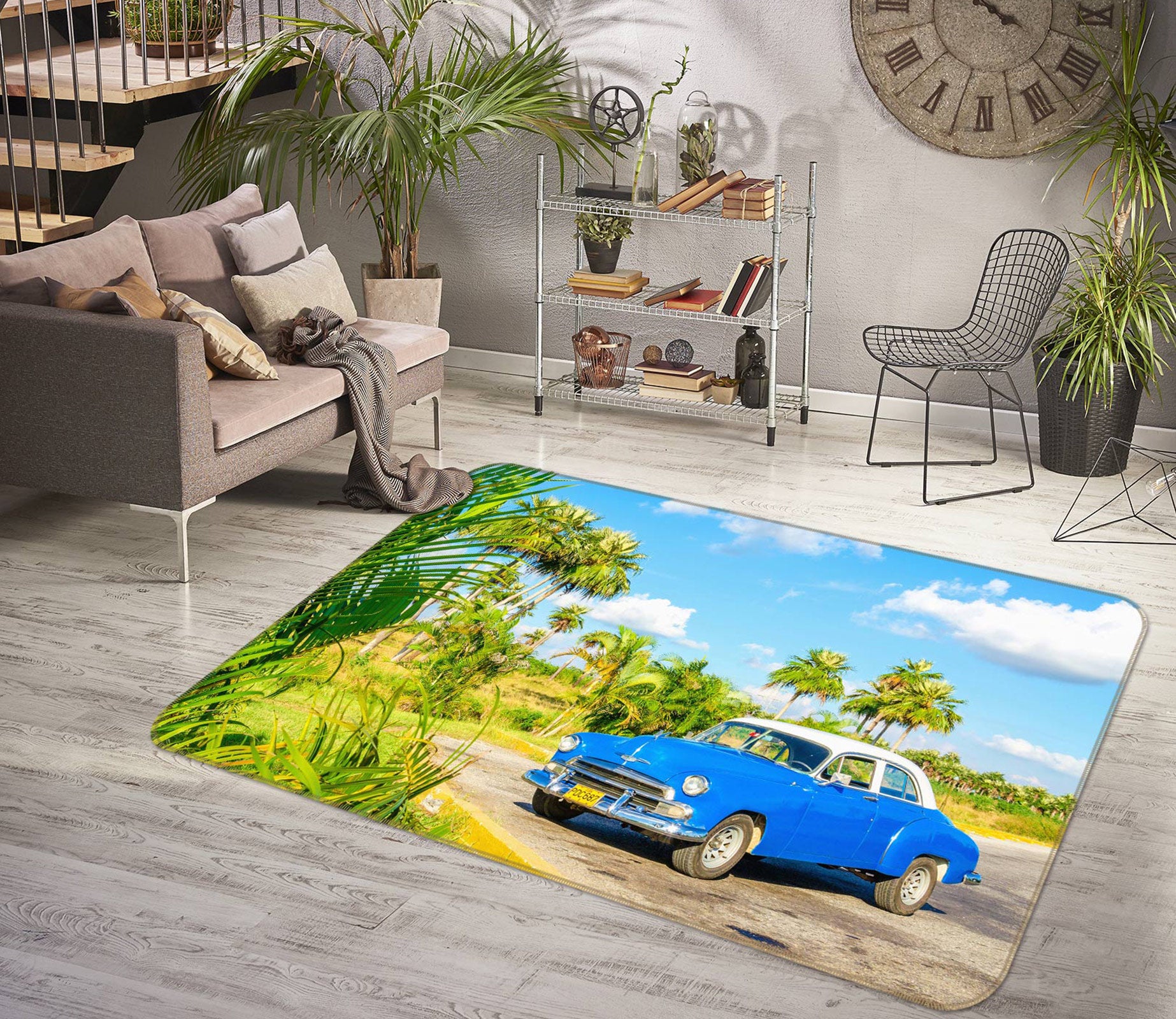 3D Blue Car 67194 Vehicle Non Slip Rug Mat