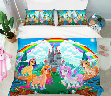 3D Color Unicorn Castle 60227 Bed Pillowcases Quilt