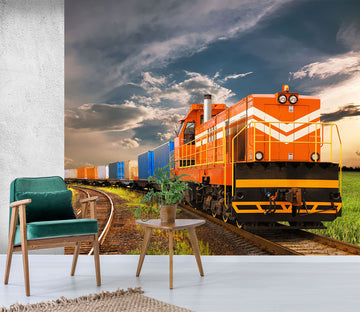 3D Orange Train 155 Vehicle Wall Murals