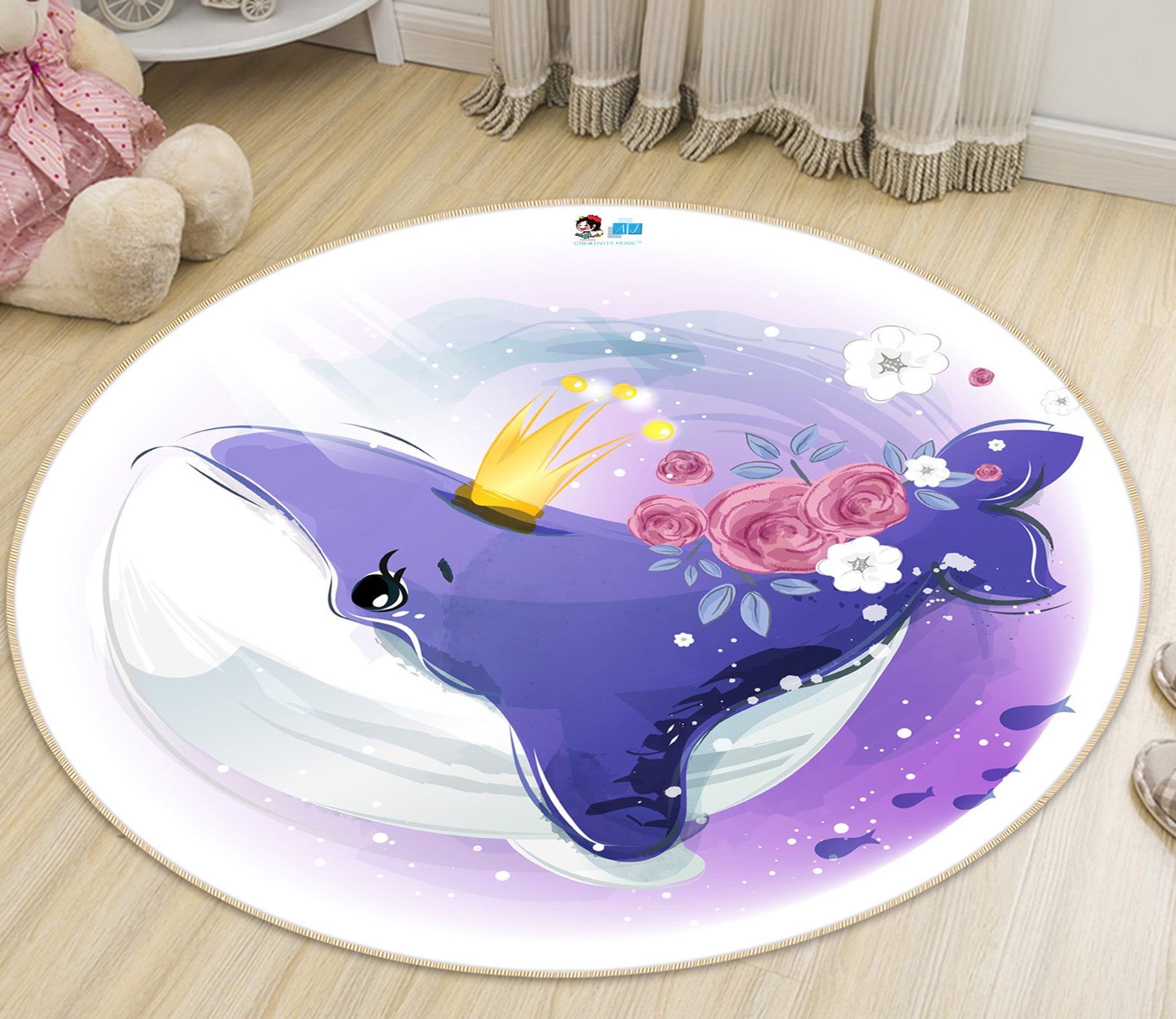 3D Purple Whale 74279 Round Non Slip Rug Mat