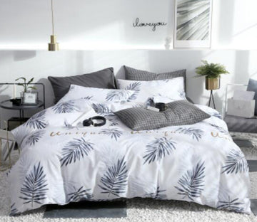 3D Dark Gray Leaves 16056 Bed Pillowcases Quilt