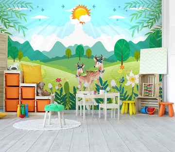 3D Sun Deer Grass 270 Wall Murals