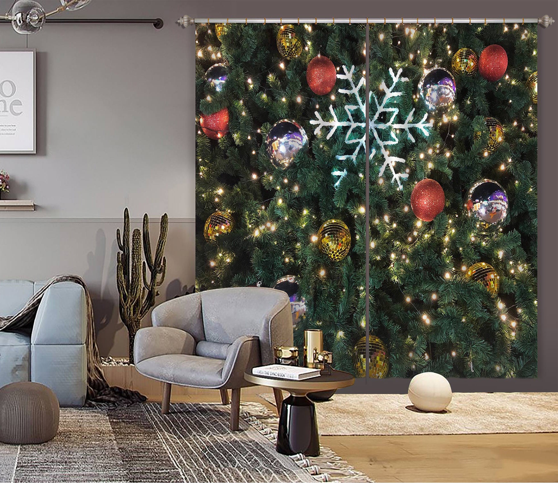 3D Tree Snowflake 52079 Christmas Curtains Drapes Xmas