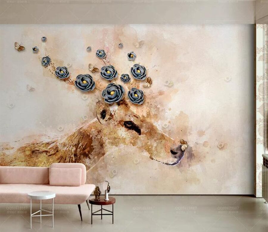 3D Flower Deer WC201 Wall Murals Wallpaper AJ Wallpaper 2 
