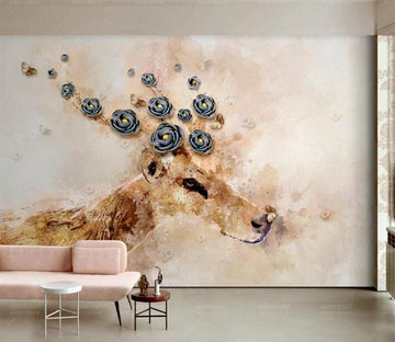 3D Flower Deer WC201 Wall Murals Wallpaper AJ Wallpaper 2 