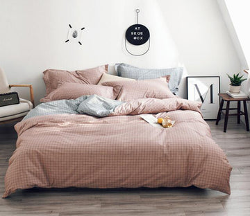 3D Pink Checkered 7054 Bed Pillowcases Quilt