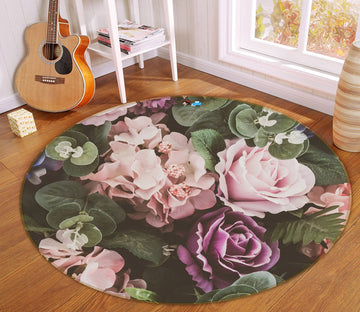 3D Flowers 69211 Round Non Slip Rug Mat
