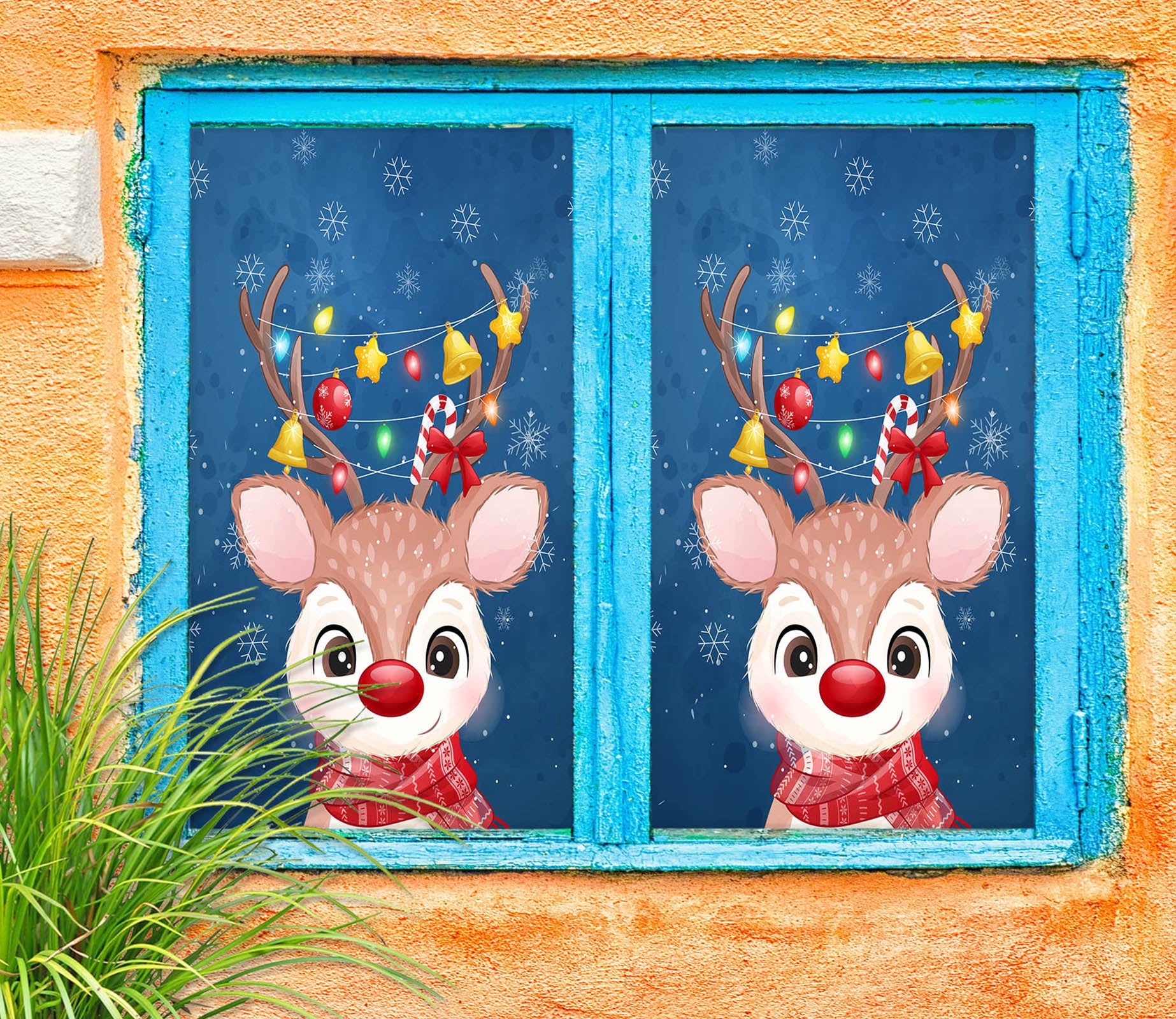 3D Deer 43061 Christmas Window Film Print Sticker Cling Stained Glass Xmas