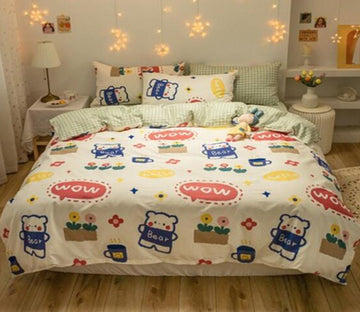 3D Bear Flower 40311 Bed Pillowcases Quilt