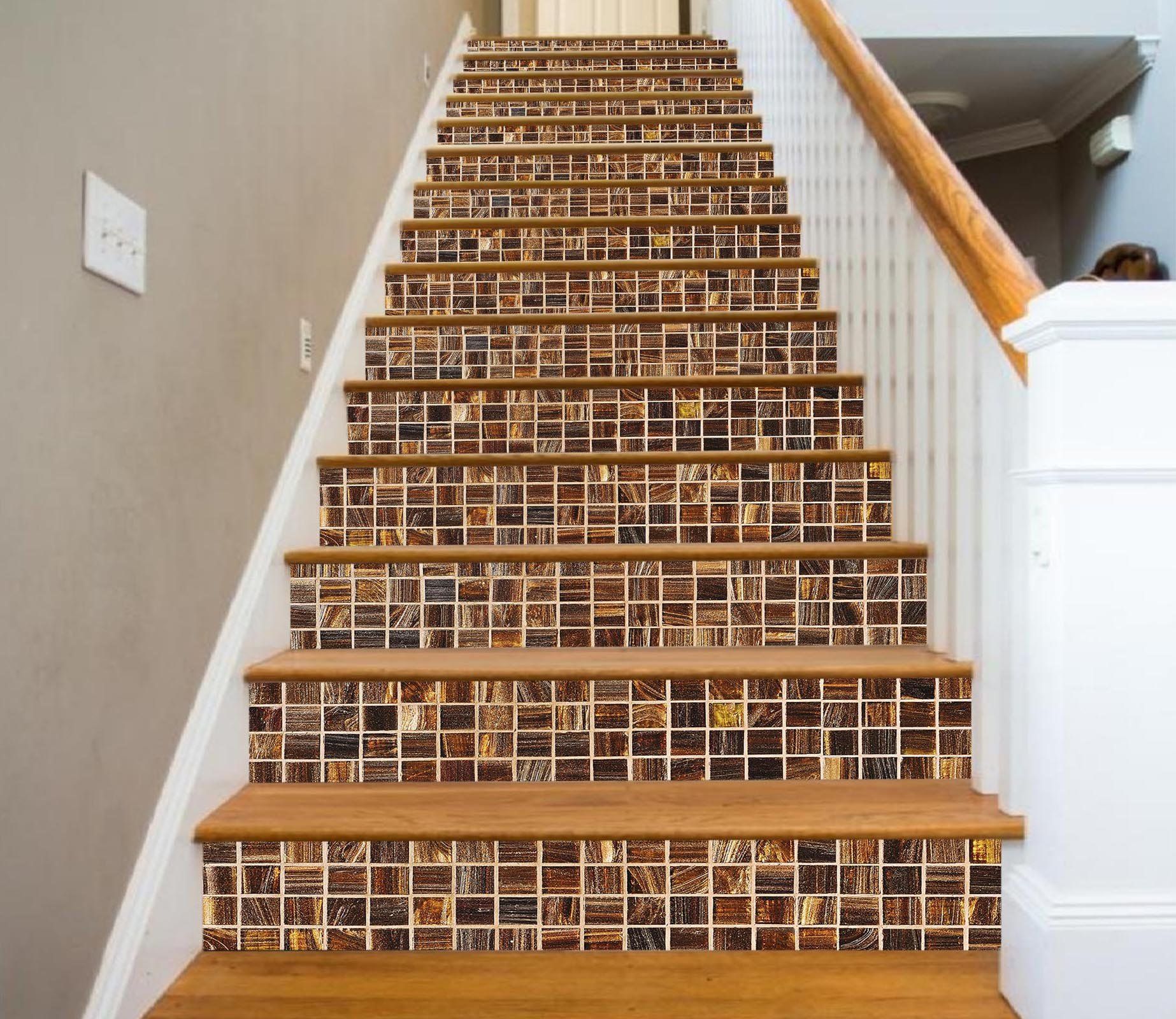 3D Wood Mosaic 975 Marble Tile Texture Stair Risers Wallpaper AJ Wallpaper 